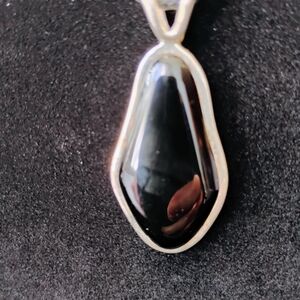 925 Sterling Silver Onyx Pendant On Leather Cord